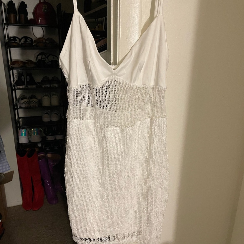 SHEIN White Mesh Detail Mini Dress